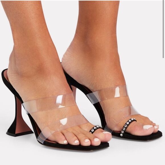 Amina Muaddi Sami Slipper Heeled Sandals Neon Green Fluo Size 8 - Picture 4 of 14